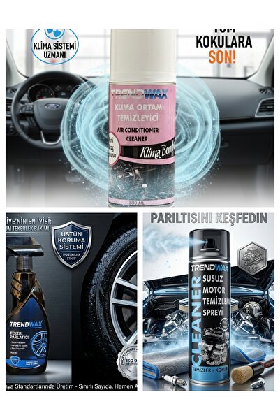 3 lü set klima tazeleyici susuz motor temizleyici lastik parlatıcı