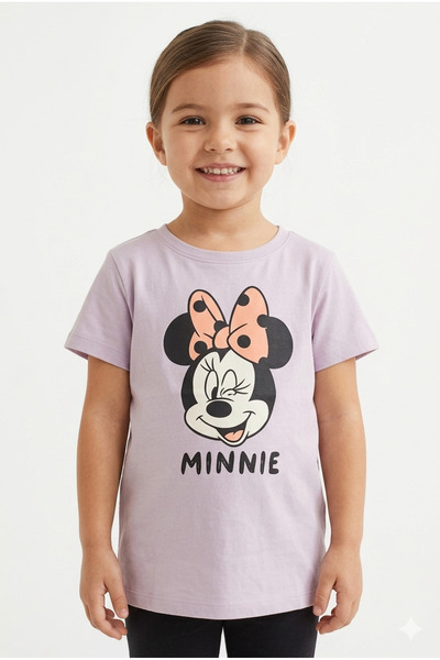 Baby KIZ ÇOCUK TİŞÖRT LİLA %100 PAMUKLU MINNIE MOUSE BASKILI