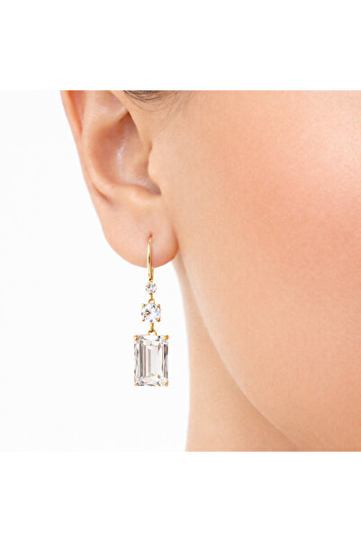 angelloop Gold Steel Zircon Stone Dangle Earrings – Stylish Long Earrings 4 cm
