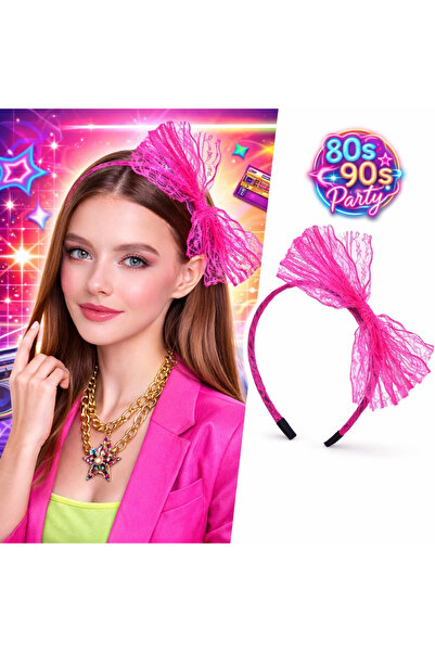 My Reality Fashion Νέον ροζ δεκαετίας '80 '90 με φιόγκο Δαντέλα κορώνων