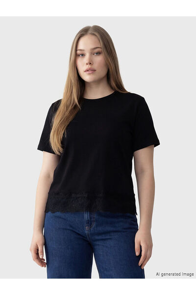 LC Waikiki Nevavm Farkıyla Soulife Black Oval Neck Lace Detailed Blouse - S6Q...