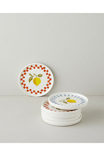 English Home Lemon Garden Seramik 6'lı Pasta Seti 16 cm Renkli