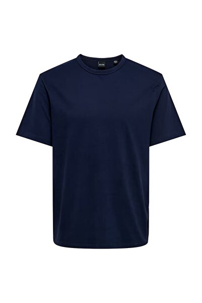 Only & Sons Ανδρικό μπλουζάκι με λαιμόκοψη O, μονόχρωμο σκούρο μπλε ναυτικό 2...