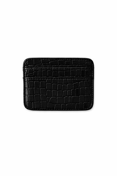 Pratsska - Black Card Holder with Crocodile Pattern