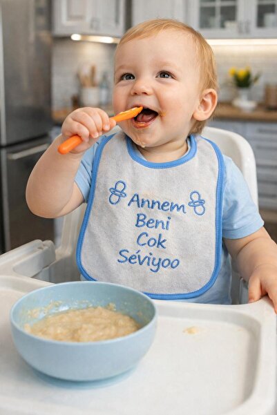 mdrandy Mine Trend Mommy Loves Me so Much Embroidered Waterproof Baby Bib Blu...