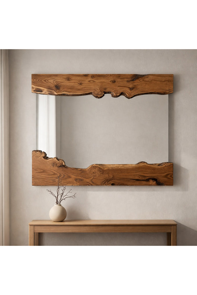 3 D Serg Doğal Ahşap İğde Ağacı Duvar Aynası , Ahşap ayna 80x60 cm El Yapımı Rustik Ayna