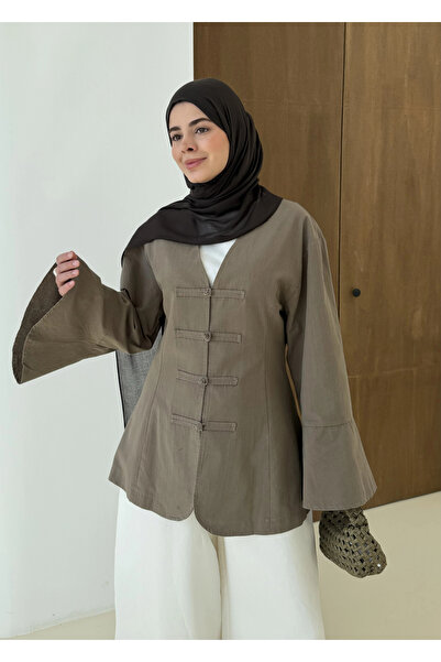 MODA AKSA 5498 BİRİT KETEN DTY BLUZ HAKİ