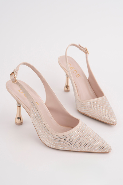 NewQueens Women's High Heel Shoes with Stone Detail, Special Heel Design, Gal...