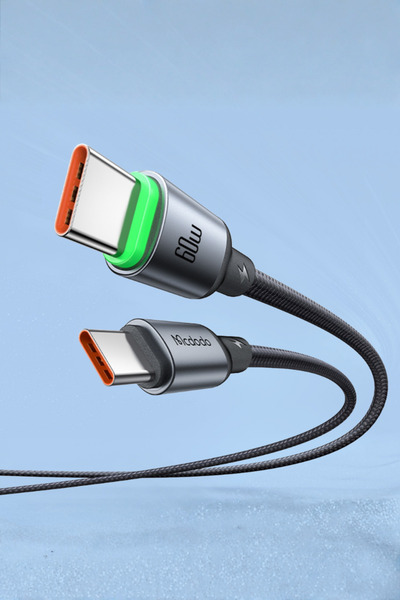 Mcdodo CabLuma 60W Usb-C To Usb-C 1 Metre Durable Dayanıklı Naylon Örgü Led I...