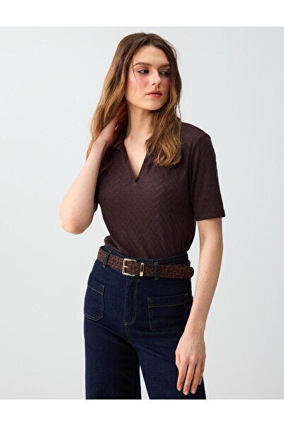 Jimmy Key Πλεκτή μπλούζα ζακάρ με κοντό μανίκι και λαιμόκοψη πόλο σε χρώμα Bi...