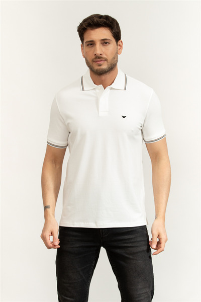 Emporio Armani Erkek Dar Kalıp Logo Detaylı Esnek Pike Kumaşlı Kısa Kollu Bey...