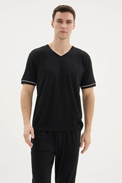 KLY Σετ Ανδρικών Πιτζάμες Νέας Σεζόν από Modal-Βαμβάκι με V-λαιμόκοψη