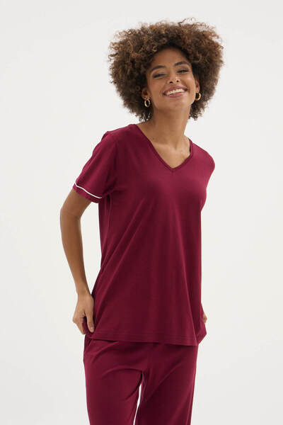 KLY طقم بيجامة نسائي من القطن المودال بياقة على شكل V للموسم الجديد