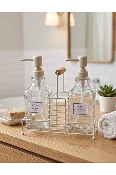 DEVADA HOME Glass Liquid Soap Dispenser and Detergent Dispenser Set with Meta...