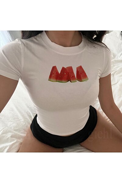 ZAVIXO Women's Crop T-Shirt Fruit Printed Slim Fit Summer Stylish Cotton