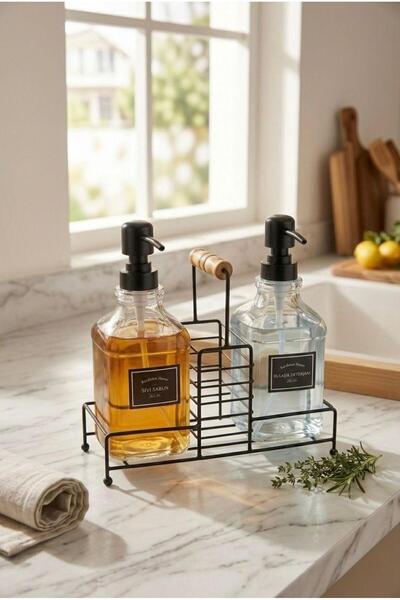 DEVADA HOME Glass Liquid Soap Dispenser and Detergent Dispenser Set with Meta...