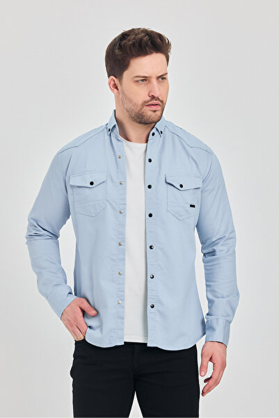 YXC Ανδρικό πουκάμισο Slim Fit Ανδρικό τζιν πουκάμισο από βαμβάκι