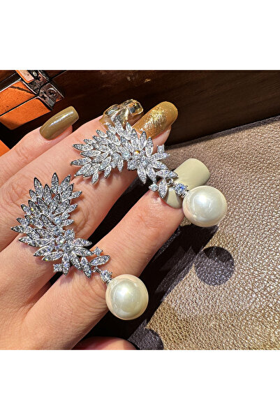 Choice E3575 Huitan Gorgeous Leaves Design Imitation Pearl Dangle Earrings Wo...