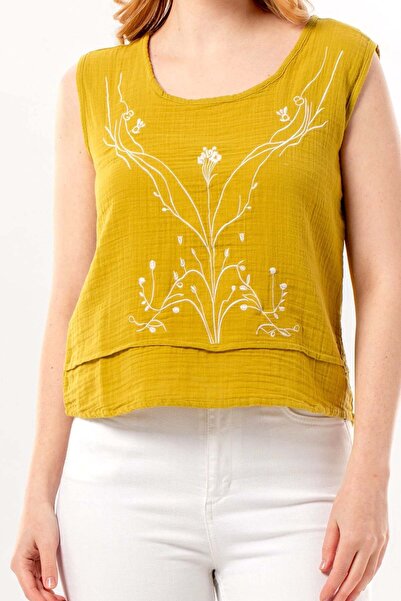 Eliş Şile Bezi Αμάνικη μπλούζα Cunda με λαιμόκοψη ποδηλάτου, καλοκαιρινή, κεν...