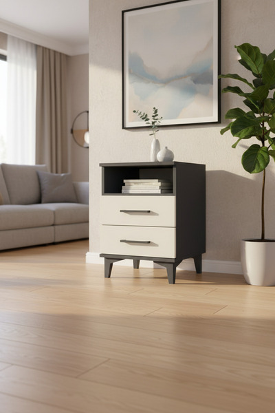 mobihobi Luna Komodin: 2 Çekmeceli, 1 Raflı 44x44x64 Antrasit-Aytaşı | Modern...