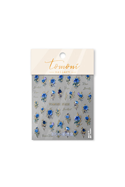 Choice1 1pcs Retro Red Blue Rose Flower Nail Stickers High Quality Laser Gold...