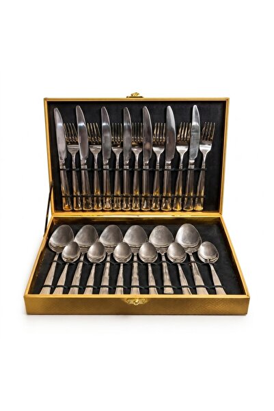 OEM Σετ μαχαιροπίρουνα από ανοξείδωτο ατσάλι, 24 τεμάχια, Χρυσό κουτί δώρου