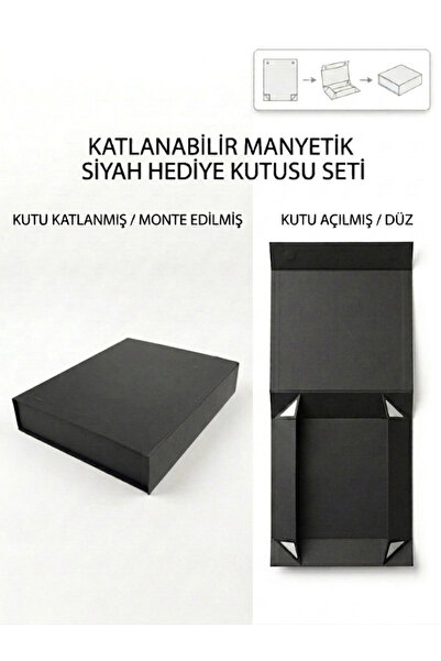MonoRigidBox Katlanabilir Mıknatıslı Hediye Kutusu Siyah Premium Mukavva Sunu...