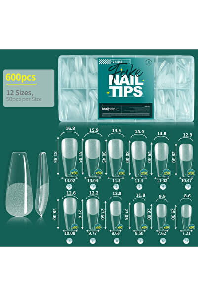 Choice6 أظافر صناعية L-Coffin-600 Nailpop، 10/12 مقاسات، أطراف تغطية كاملة، ل...