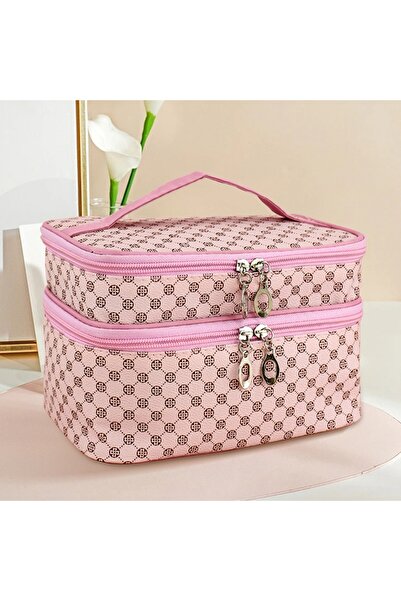Choice1 Pink Large Capacity Makeup Bag Double Zip Women Cosmetic Bag Bathing ...