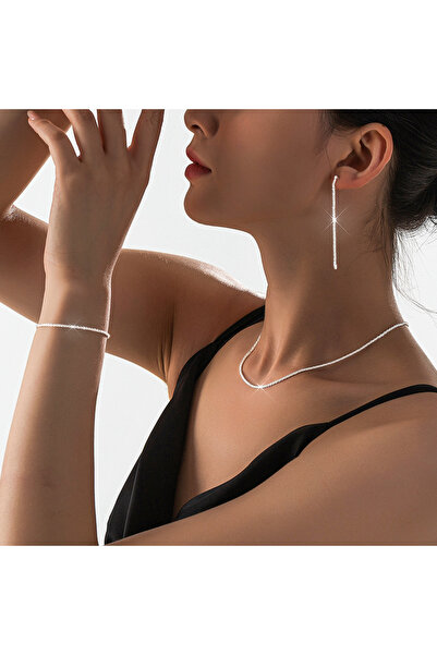 Choice4 S4004 Set of Shiny Silver Plated Collarbone Chain Necklace Bracelet J...