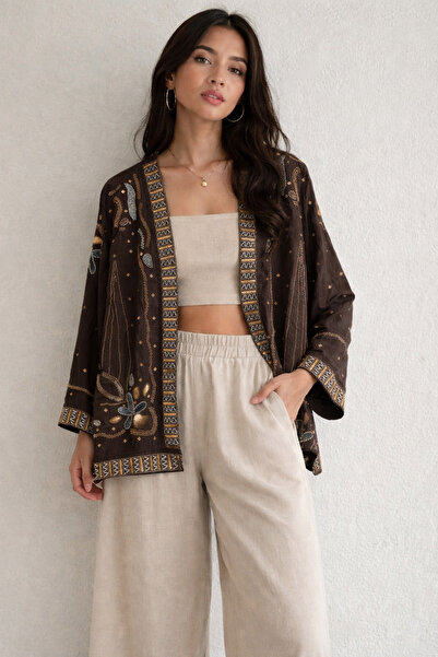 Orfeo Negro Κιμονό & καφτάνι - Καφέ - Geblümt