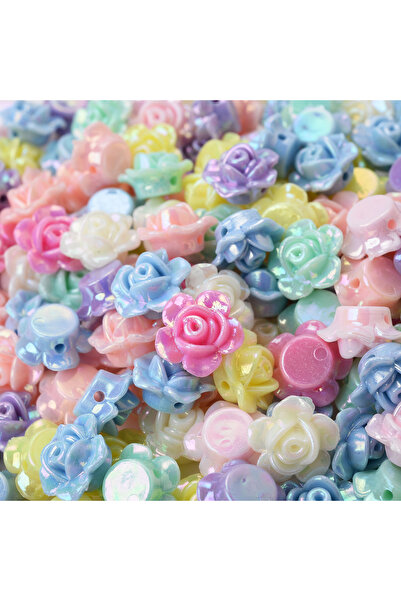 Choice Flower 50pcs 13*8mm Acrylic Beads Multicolor Rose Flower Loose Spacer ...