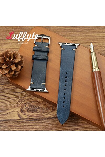 Choice أحزمة ساعات جلدية أصلية زرقاء عتيقة الطراز مقاس 42 44 45 49 S10-46MM ل...