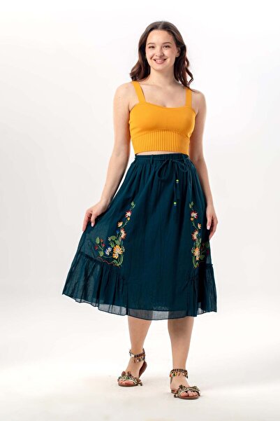 Eliş Şile Bezi Canan Vual με δέσιμο και λεπτομέρεια από καουτσούκ, μίντι μήκο...