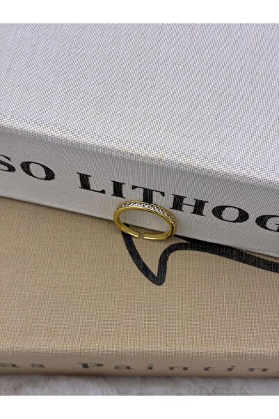 Hedef Bijuteri Silver Color Zircon Stone Single Row Thin Adjustable Brass Rin...