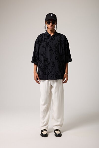 2512 Clothing Floral Pattern Flock Printed Shirt