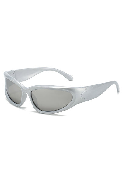 Choice4 Silver white Y2K Wrap Around Sunglasses Fashion Rave Metallic Chrome ...