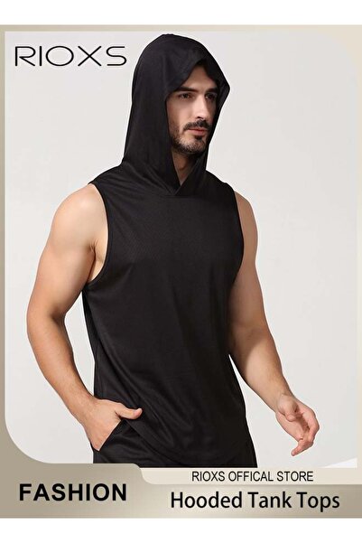 RIOXS Men's T-Shirt, Workout Hooded Tank Tops, Sports Training Sleeveless Shi...