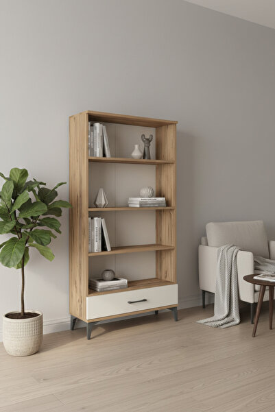Silva Dolap 4 Raflı Tek Çekmeceli 88x30x163 Çam-Aytaşı - Şık ve Fonksiyonel Depolama - Kitaplık - Vitrin - Dolap - Modüler - Çalışma Odası - Kütüphane - Çok Amaçlı Dolap