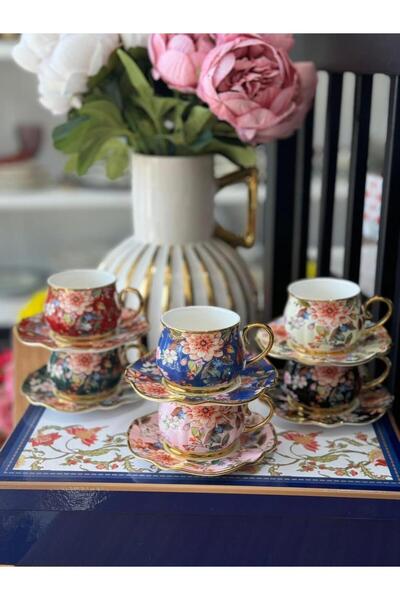 Ogeda Home, Kosova Çiçekli 6 Kişilik Fincan Takımı- Kosova Çiçekli, Çok Renkl...