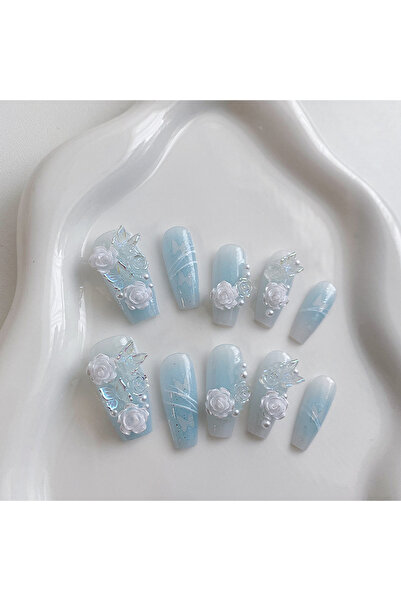 Choice1 SJ0335-M 10 Pieces of Handmade Coffin Shaped Nails, Beautiful Fake Na...