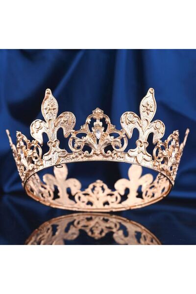 Choice Gold Royal Crowns Queen King Tiara Diadem Retro round Crown for Pagean...