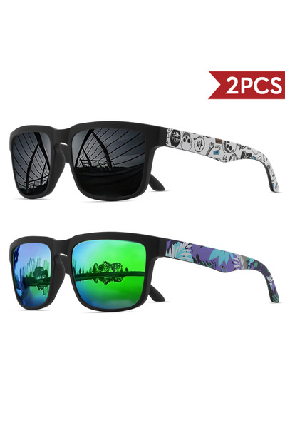 Choice11 2PCS-8 2PCS Square Sports Sunglasses with Designer Temple Pattern - ...