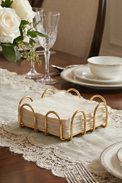 NTC METAL Luxury Gold Plated Modern Napkin Holder Desktop Kitchen Organizer S...