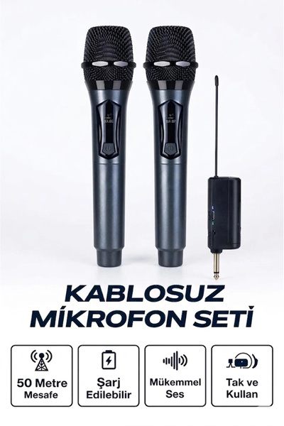 Genel Markalar Profesyonel Çiftli Kablosuz Mikrofon Seti Karaoke Şarj Edilebi...