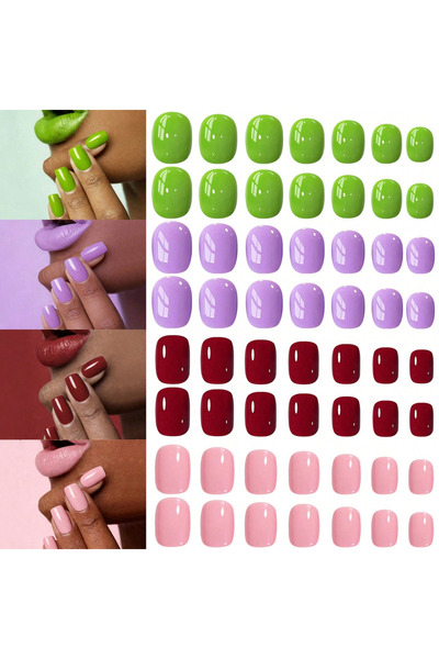 choice2 96 قطعة - أظافر صناعية أكريليك مربعة متوسطة بلون واحد غير لامع على شك...