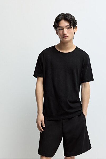LEFTIES Basic pamuklu-keten t-shirt