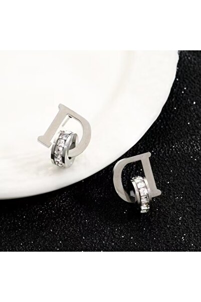 Choice1 silvery 2025 new stainless steel earrings. Stainless steel D-letter d...