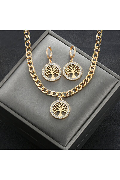 Choice NE24-2 316L Stainless Steel Jewelry Set Rhinestone Tree of Life Pendan...