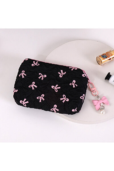 choice2 Black Cute Bow Fabric Makeup Bag, for Women Cosmetic Pouch Cardt, Por...